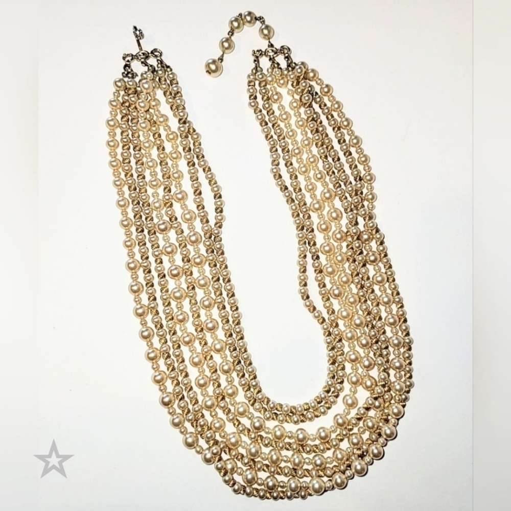 MARVELLA 8-STRAND PEARL & GOLD BEAD VINTAGE NECKLACE